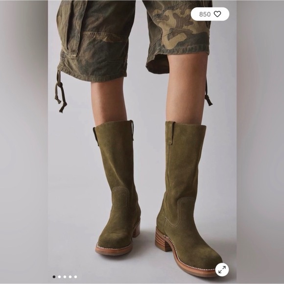 Frye Shoes - Frye Campus 12R Slouch Suede Boots Olive Mid Calf Block Heel Women's 8 Boho